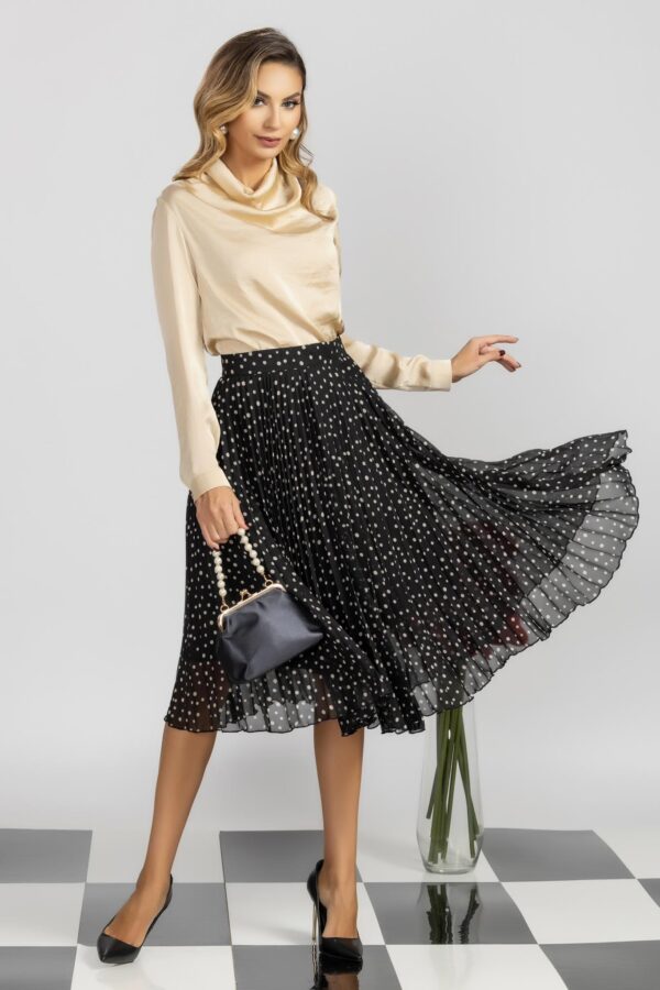 Fustă AVARO midi în cloș din voal plisat imprimat