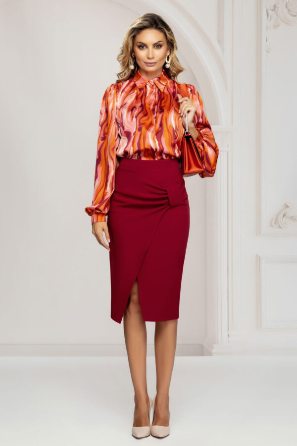 Fustă midi AVARO conică cu design petrecut și detaliu tip fundă