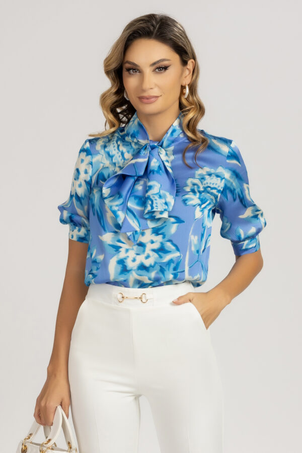 Bluză AVARO cu imprimeu floral și fundă la gât